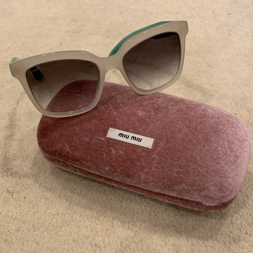 Miu Miu Teal Crystal and Opaque White Sunglasses with Case